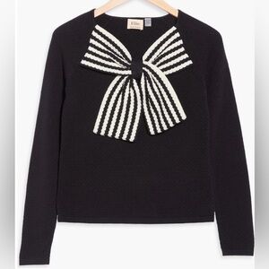 ELIE TAHARI Black/Black/Ivory Bow Front Sweater size M NWT